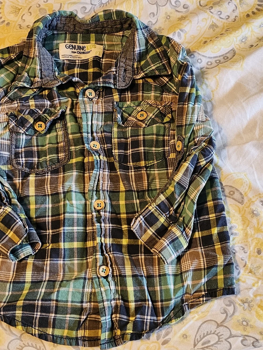 OshKosh B'gosh Green and Navy Plaid Button-Front Shirt